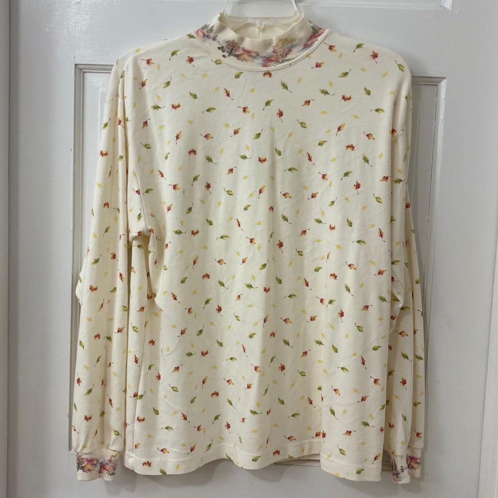 VTG Northern Reflections 80s 90s Autumn Leaves Mock Neck Top S Fall Granola